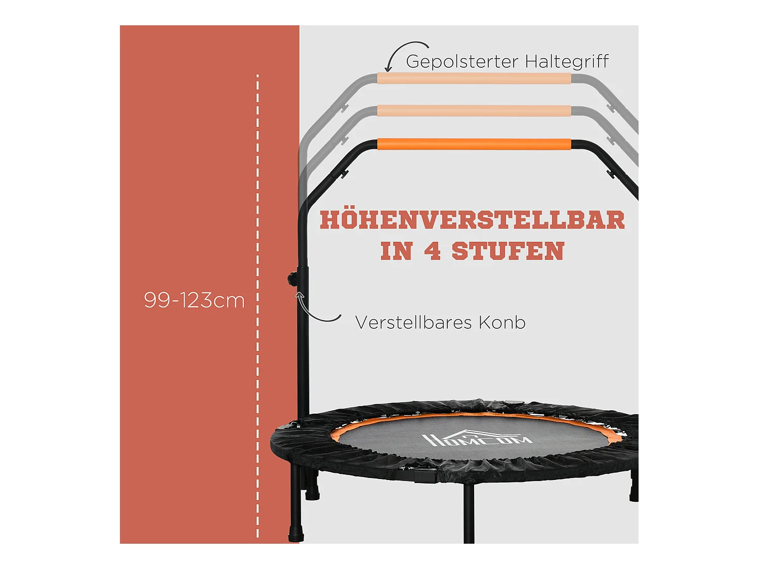 Trampoline de fitness pliable avec poignée réglable, acier, noir (102x102x123 cm)