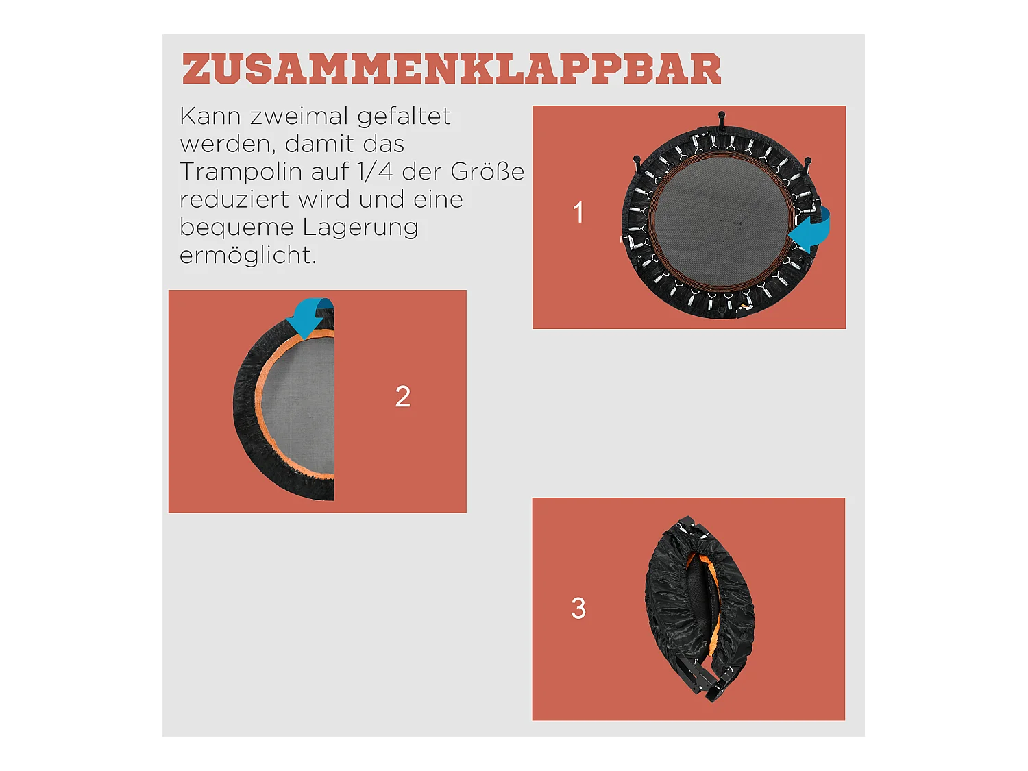 Trampoline de fitness pliable avec poignée réglable, acier, noir (102x102x123 cm)