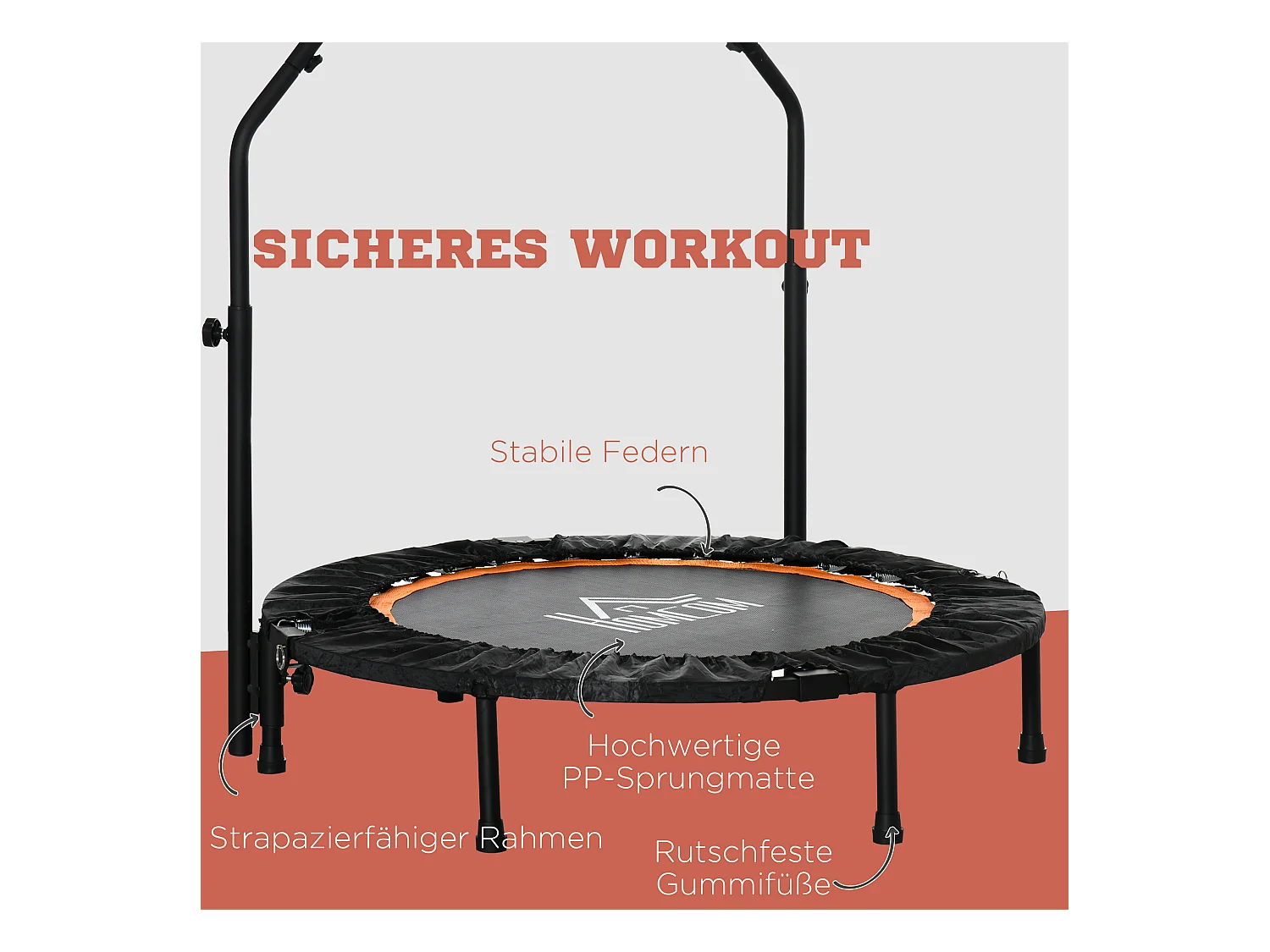 Trampoline de fitness pliable avec poignée réglable, acier, noir (102x102x123 cm)