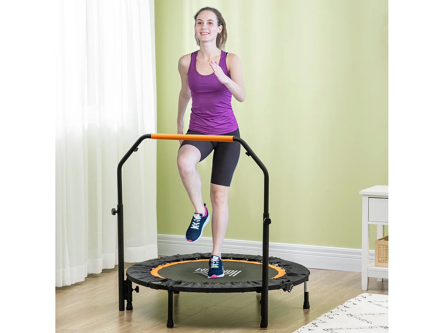 Trampoline de fitness pliable avec poignée réglable, acier, noir (102x102x123 cm)