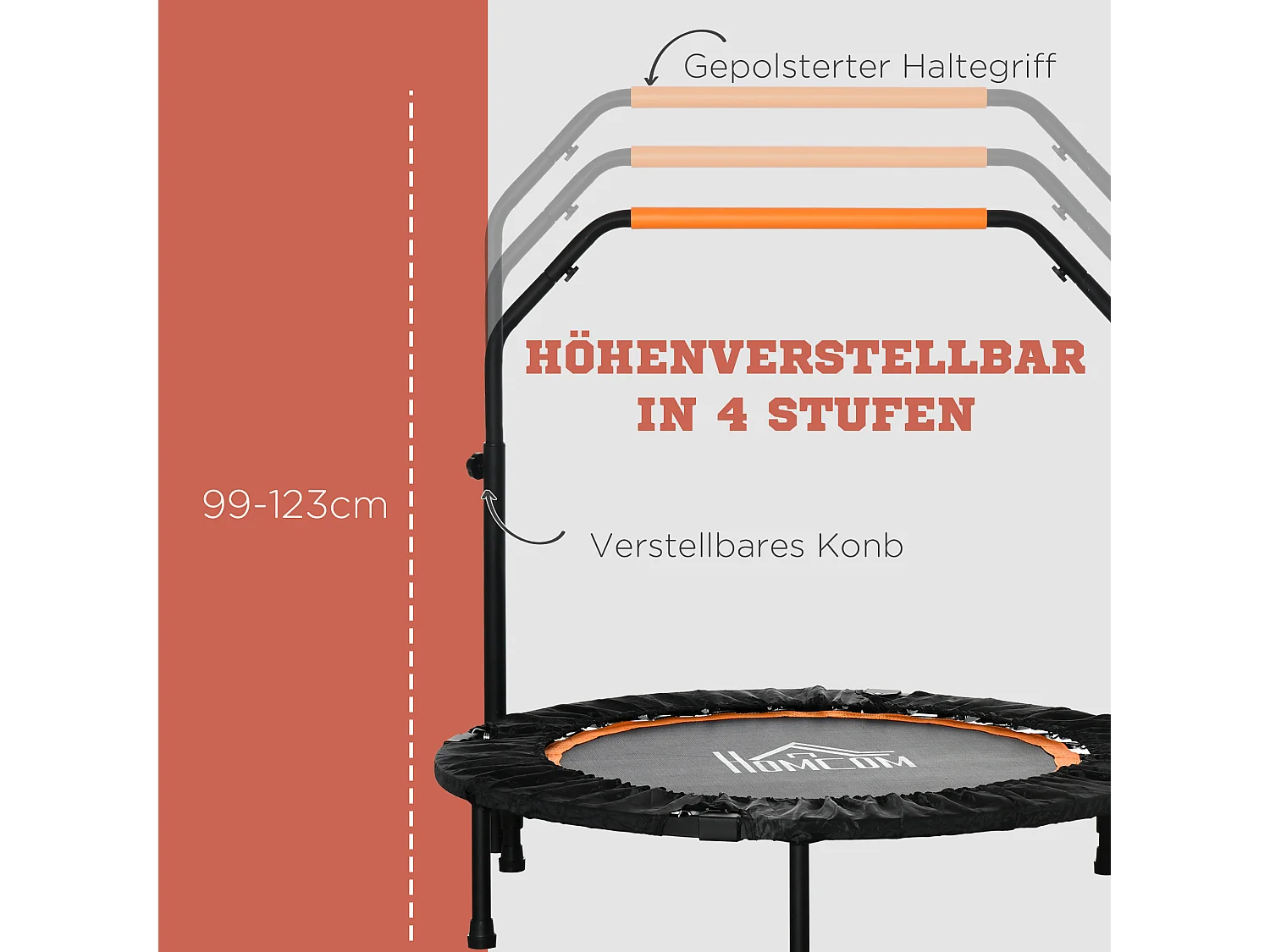 Trampoline de fitness pliable avec poignée réglable, acier, noir (102x102x123 cm)