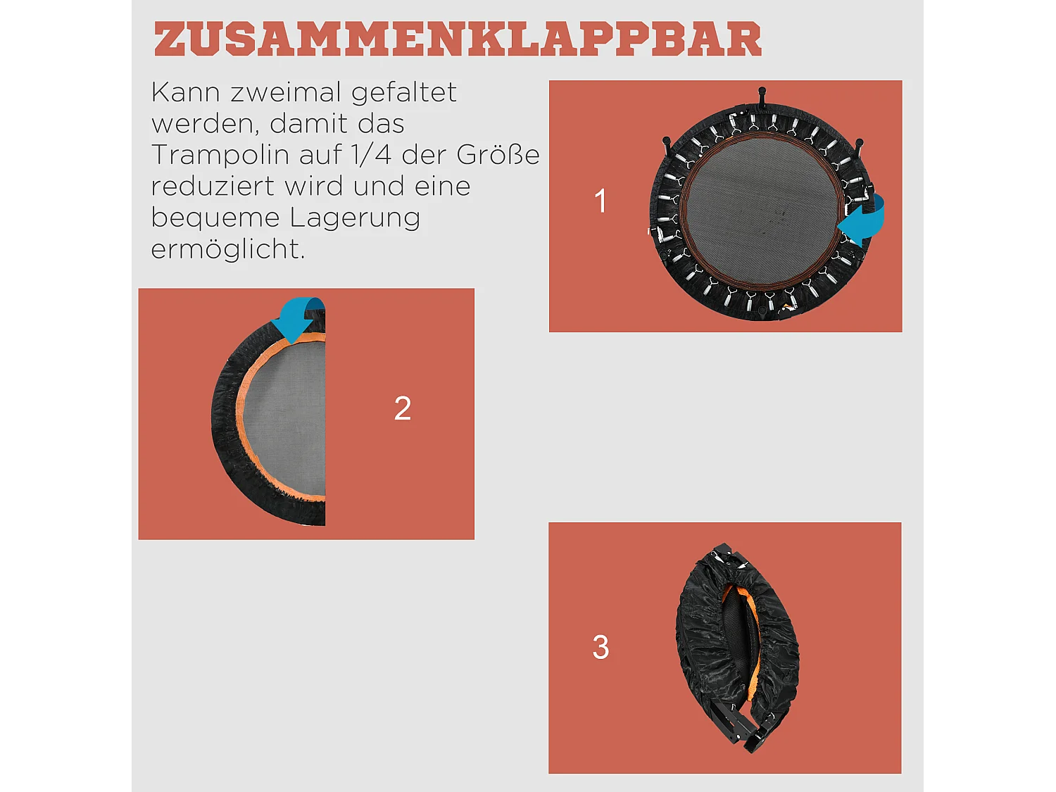 Trampoline de fitness pliable avec poignée réglable, acier, noir (102x102x123 cm)