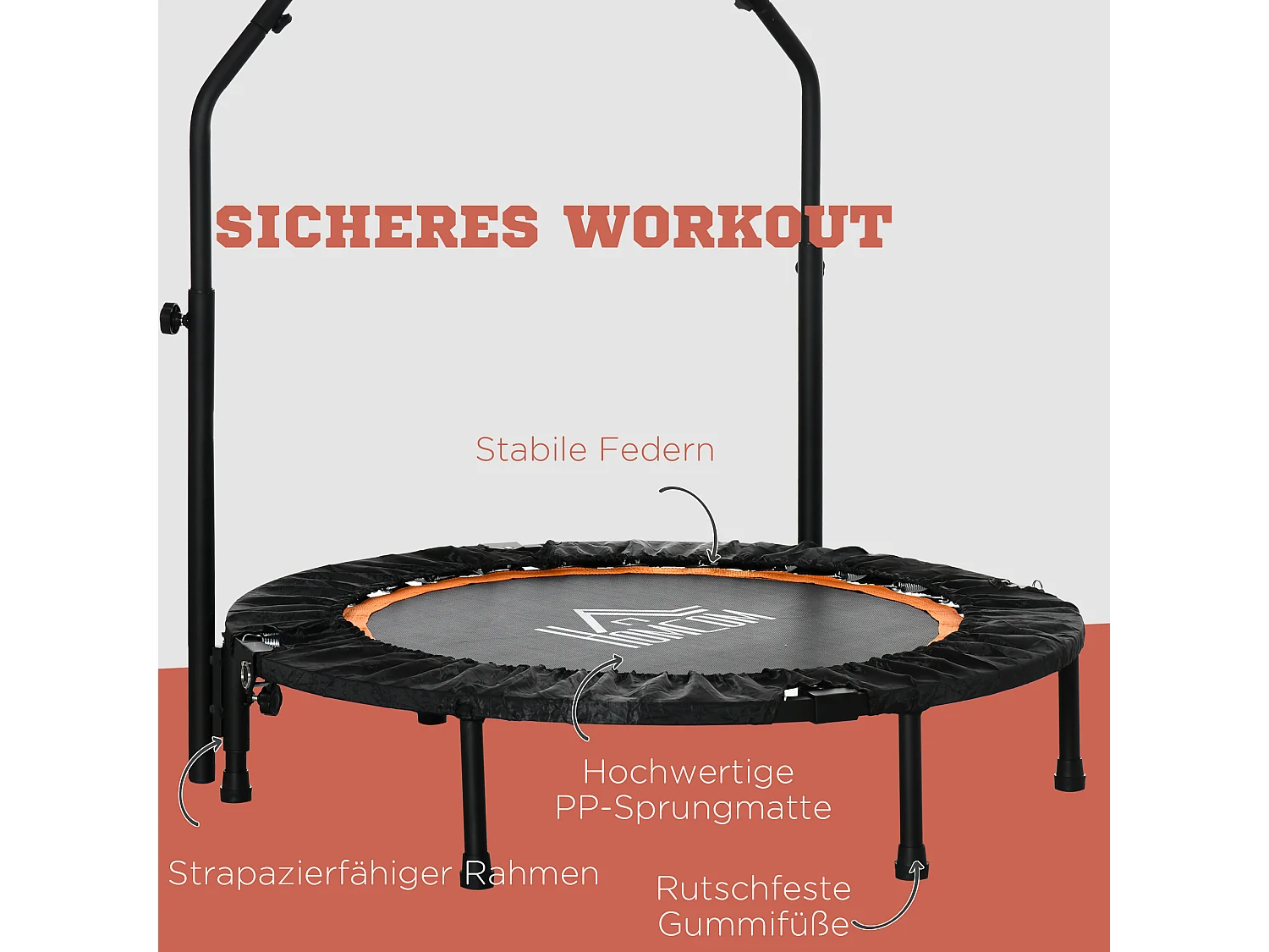 Trampoline de fitness pliable avec poignée réglable, acier, noir (102x102x123 cm)