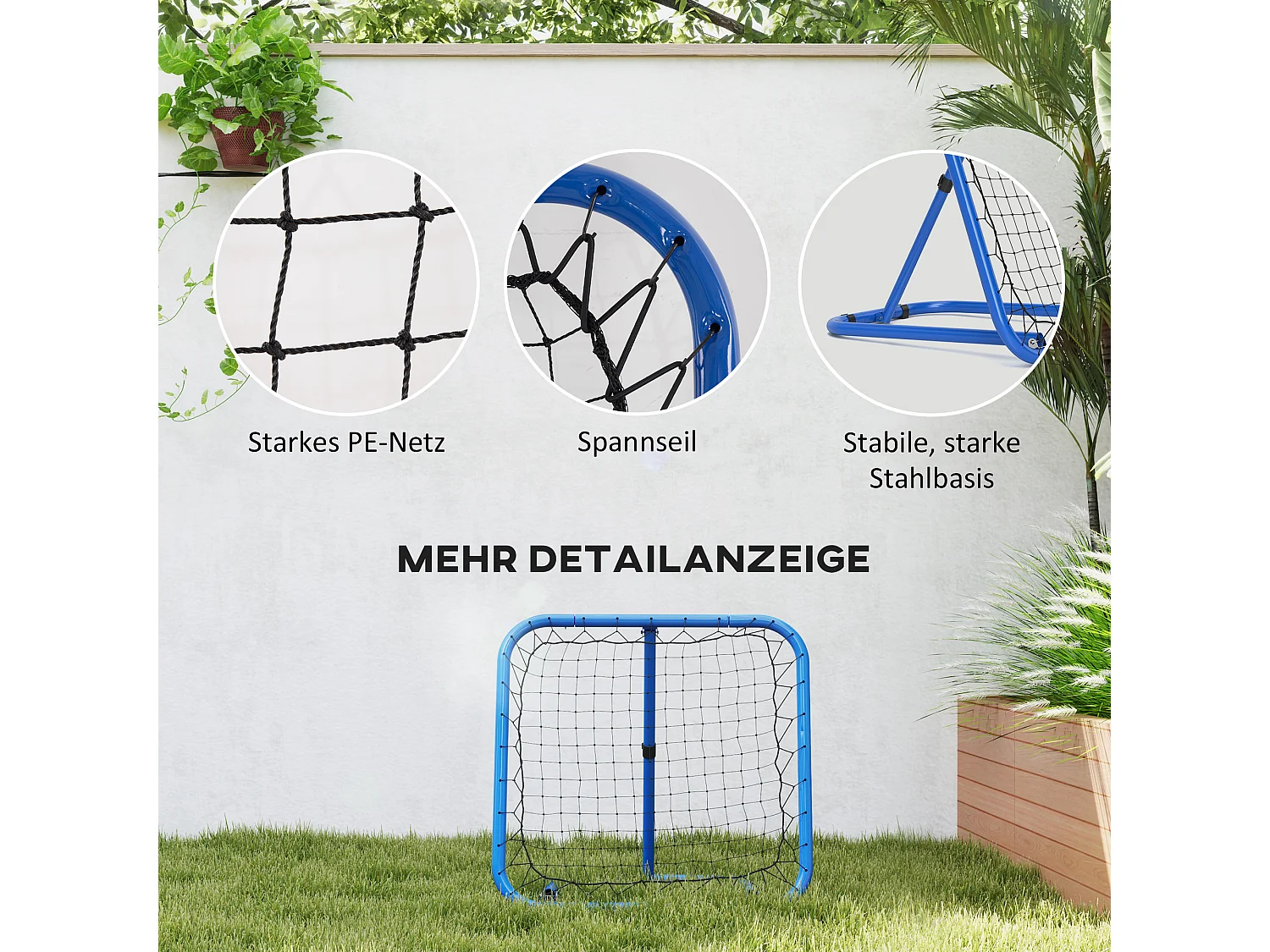 Rebondisseur football ajustable, 63 x 63 cm, métal, bleu (78x84x65-78 cm)