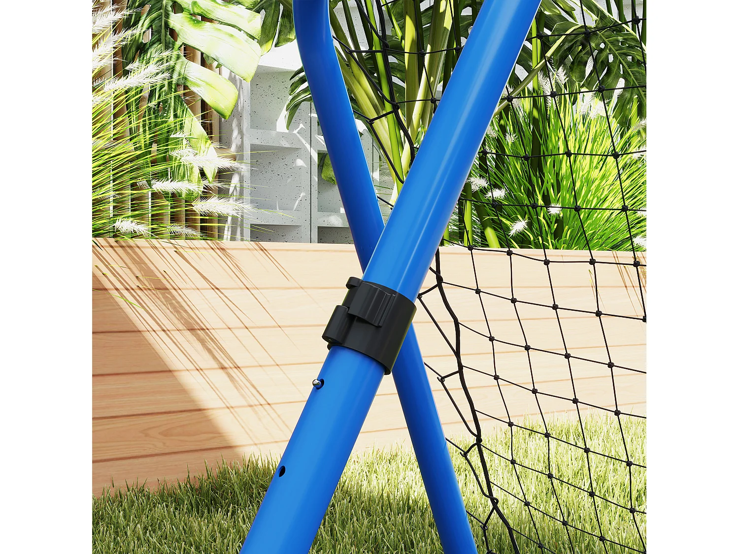 Rebondisseur football ajustable, 63 x 63 cm, métal, bleu (78x84x65-78 cm)