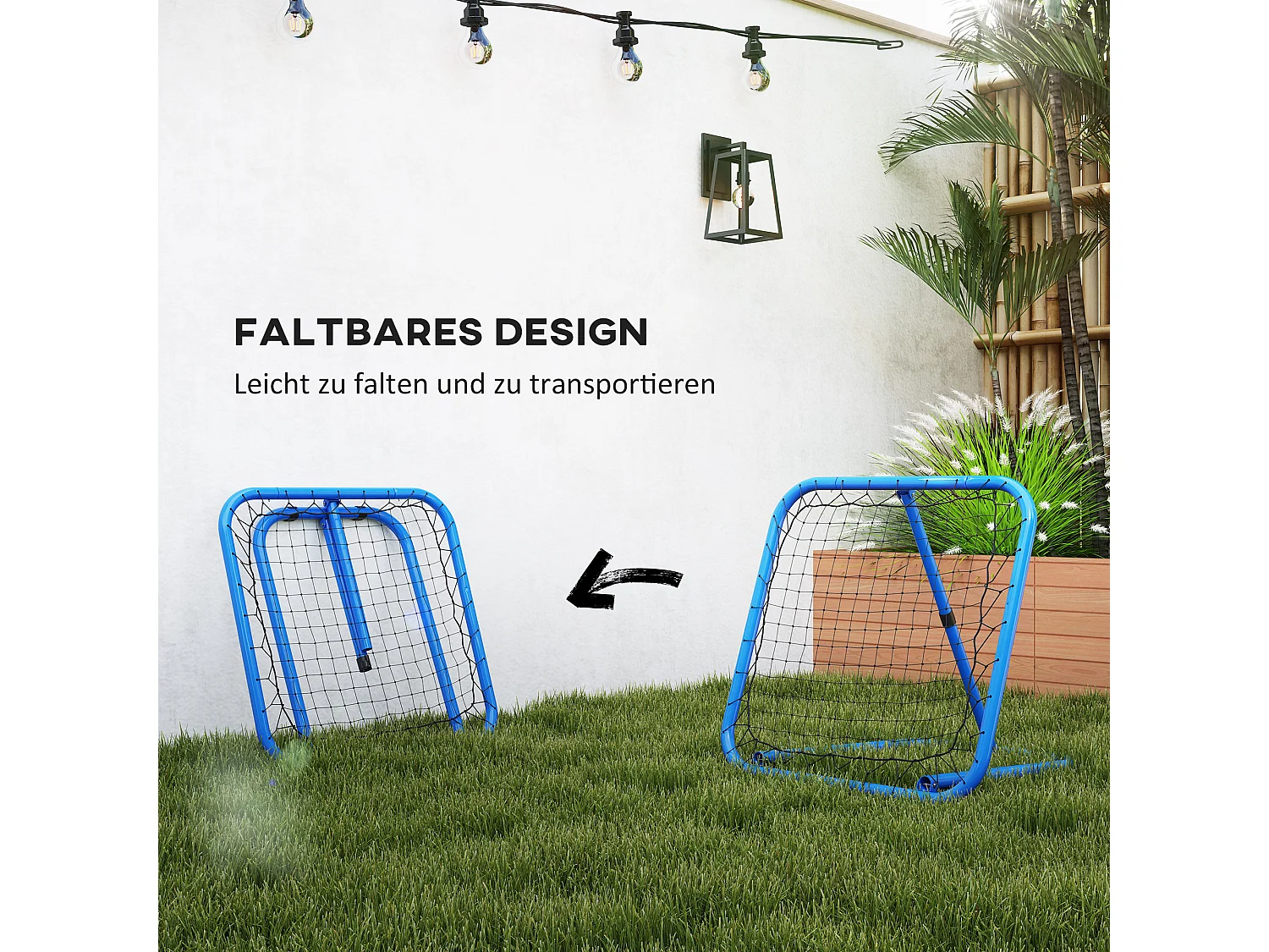 Rebondisseur football ajustable, 63 x 63 cm, métal, bleu (78x84x65-78 cm)