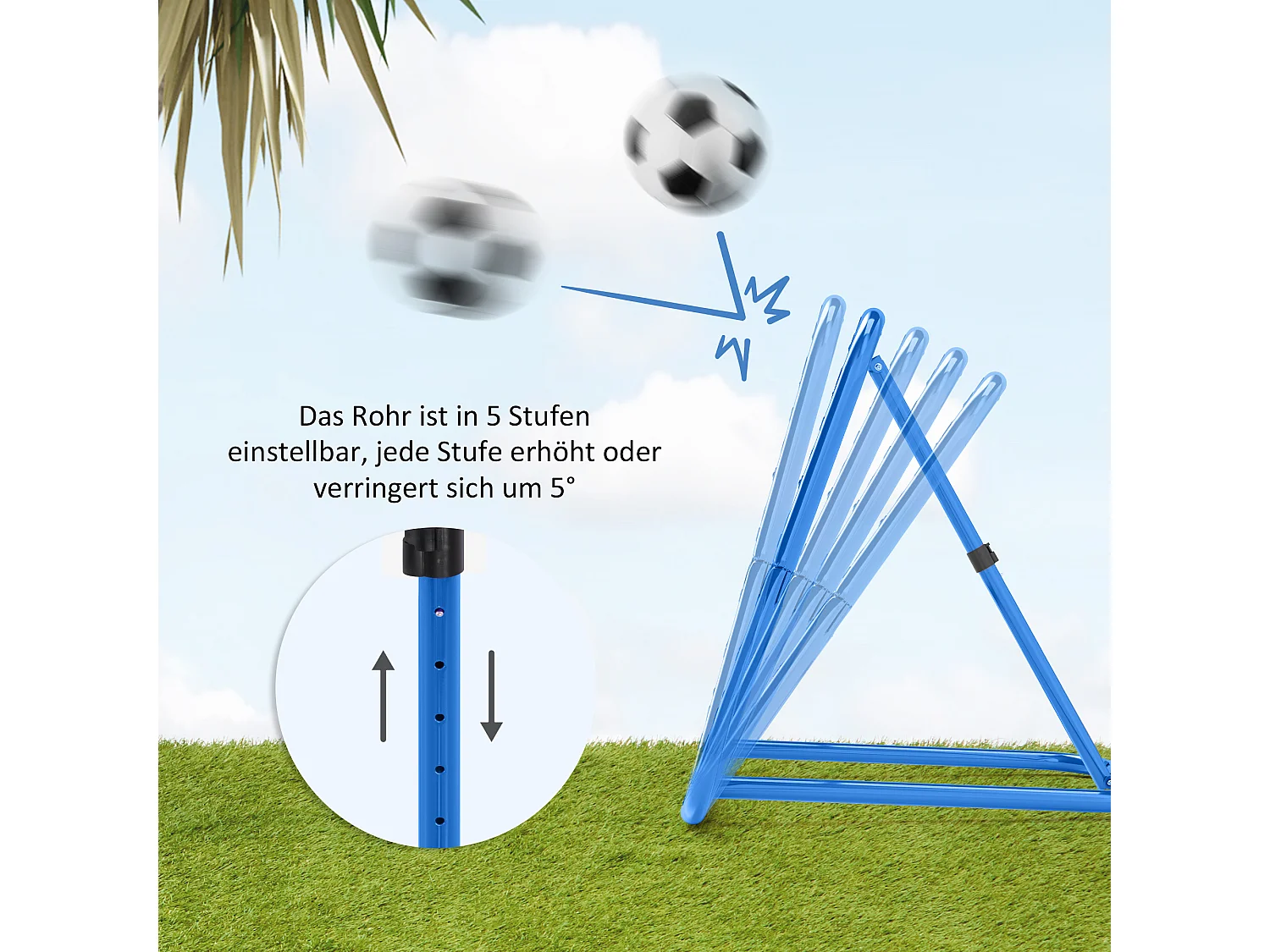 Rebondisseur football ajustable, 63 x 63 cm, métal, bleu (78x84x65-78 cm)