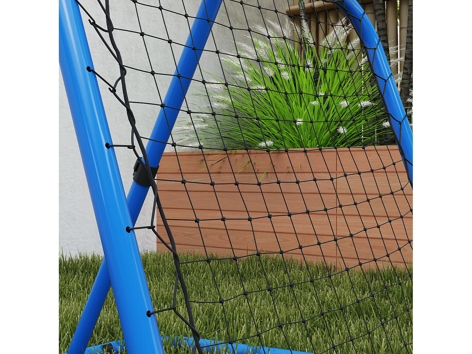 Rebondisseur football ajustable, 63 x 63 cm, métal, bleu (78x84x65-78 cm)