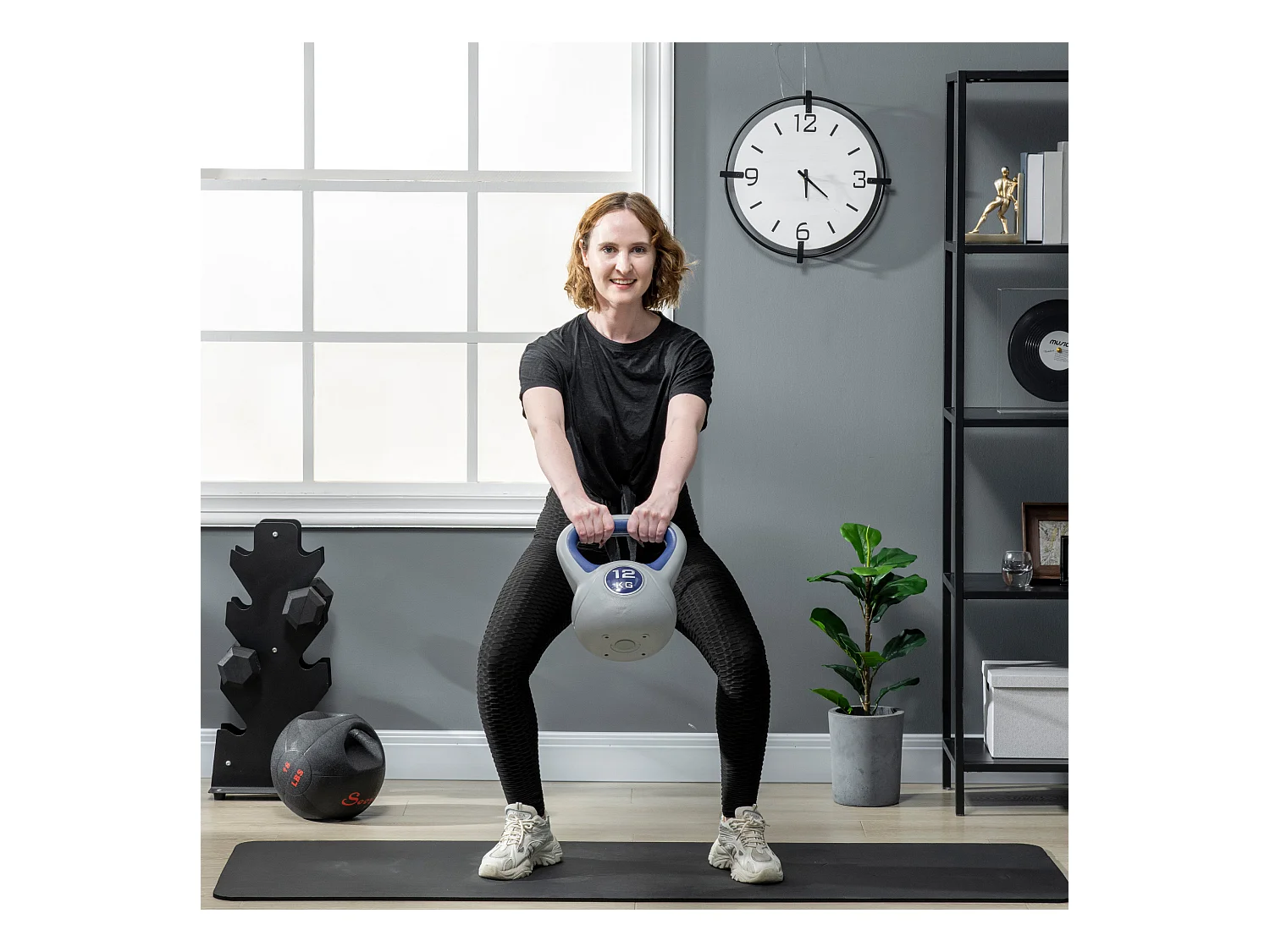 Kettlebell 12 KG, poids de sol pour entraînement, plastique, bleu (24x17x28 cm)