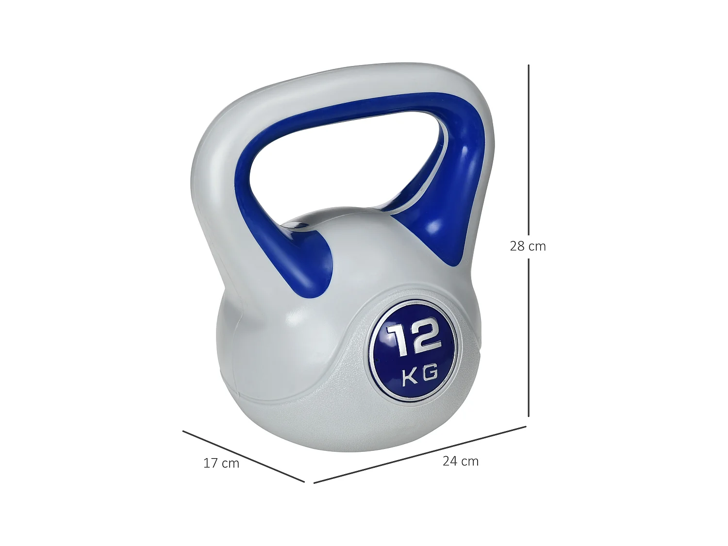 Kettlebell 12 KG, poids de sol pour entraînement, plastique, bleu (24x17x28 cm)