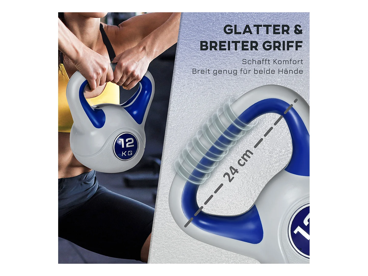 Kettlebell 12 KG, poids de sol pour entraînement, plastique, bleu (24x17x28 cm)