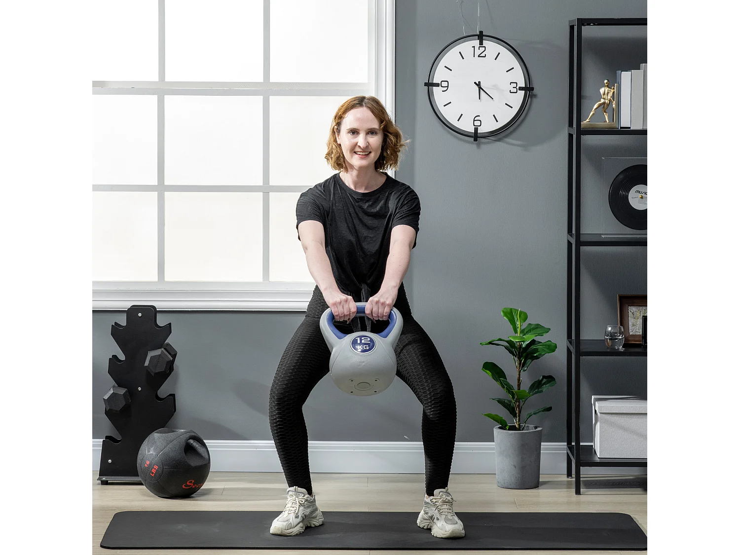 Kettlebell 12 KG, poids de sol pour entraînement, plastique, bleu (24x17x28 cm)