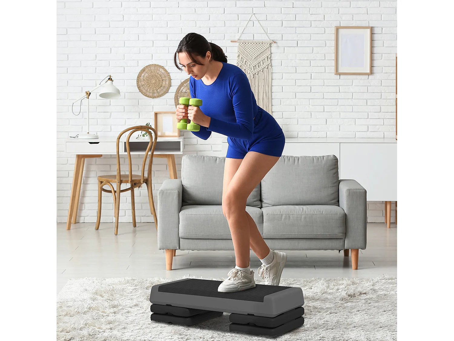 Step aérobic réglable en hauteur, antidérapant, plastique, gris (77x36x20.5cm)