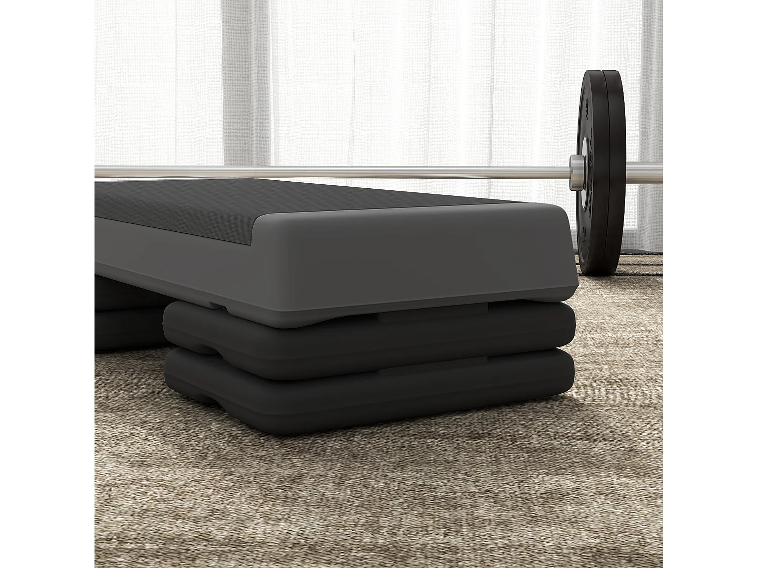 Step aérobic réglable en hauteur, antidérapant, plastique, gris (77x36x20.5cm)