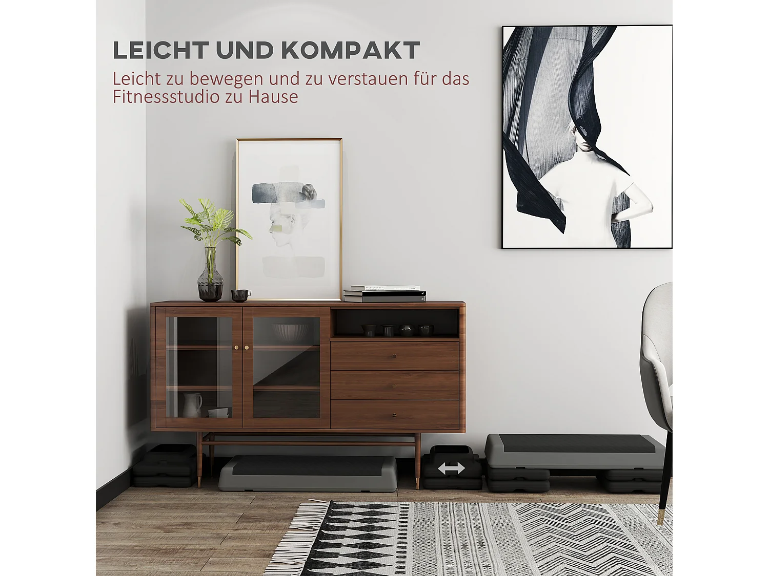 Step aérobic réglable en hauteur, antidérapant, plastique, gris (77x36x20.5cm)