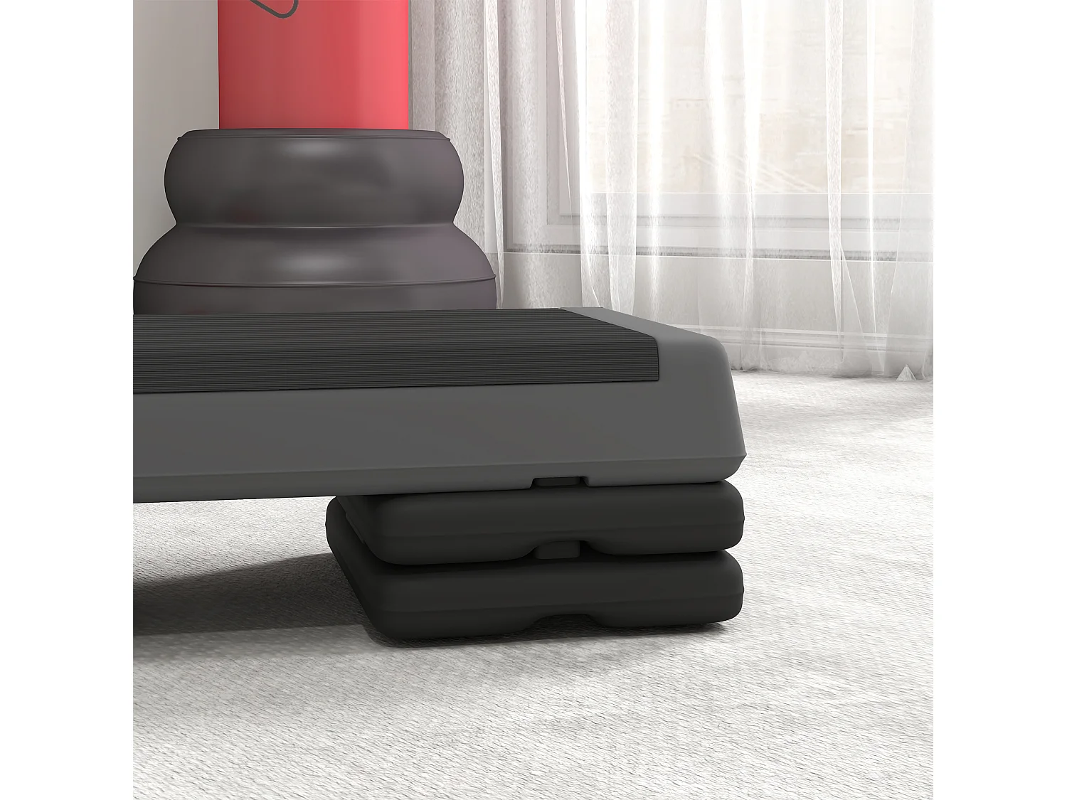 Step aérobic réglable en hauteur, antidérapant, plastique, gris (77x36x20.5cm)
