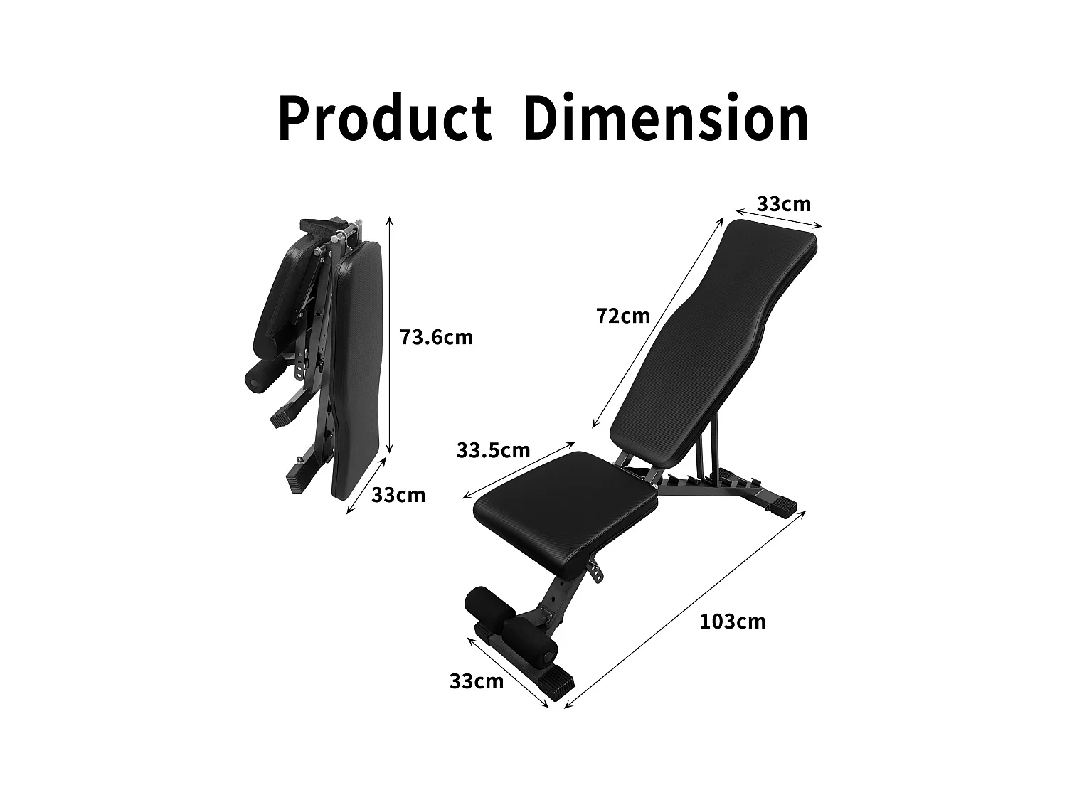 Banc de musculation pliable pour entraînement complet, réglable en inclinaison, acier, noir (82x24.5x34.5 cm)