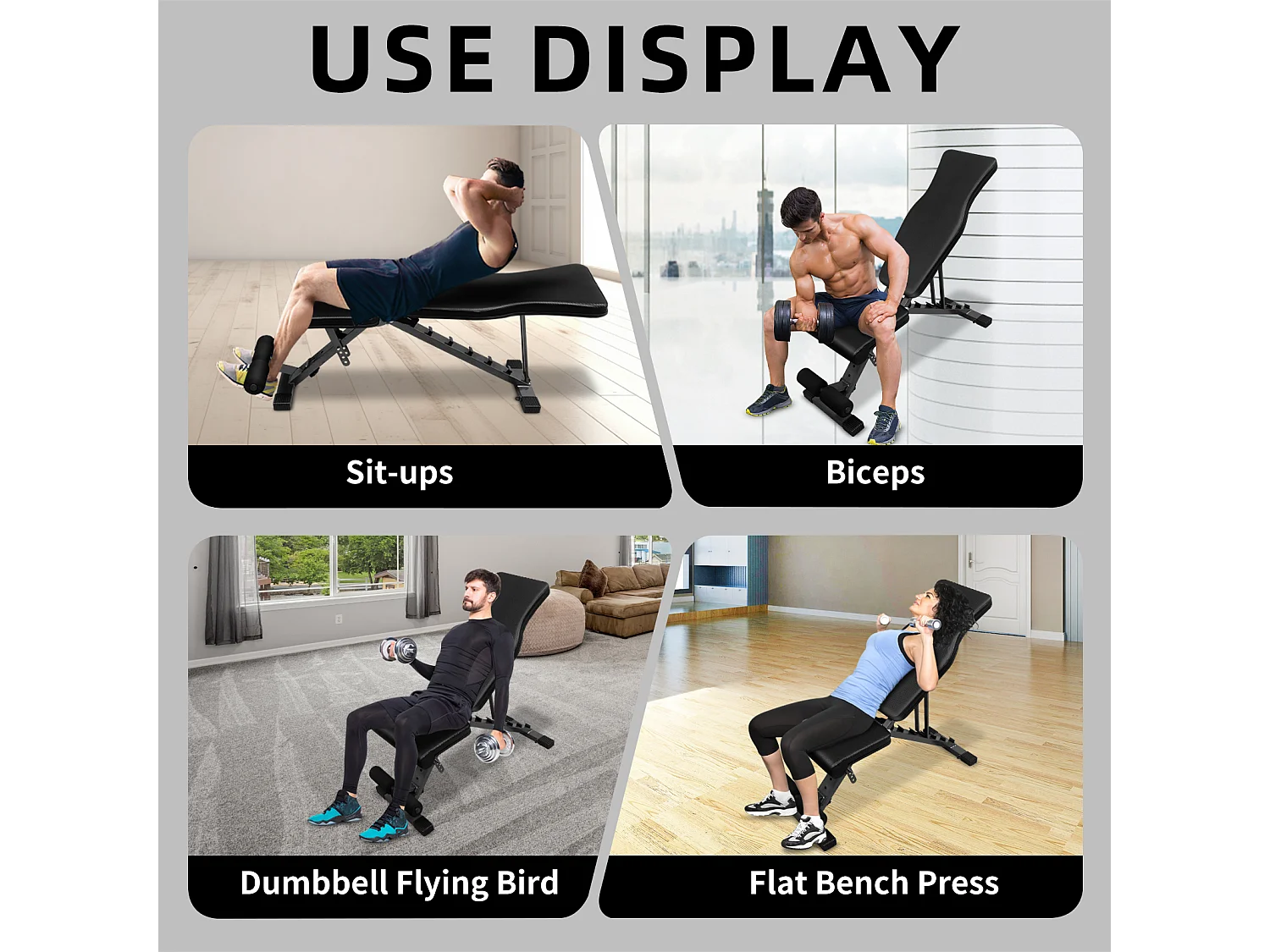 Banc de musculation pliable pour entraînement complet, réglable en inclinaison, acier, noir (82x24.5x34.5 cm)