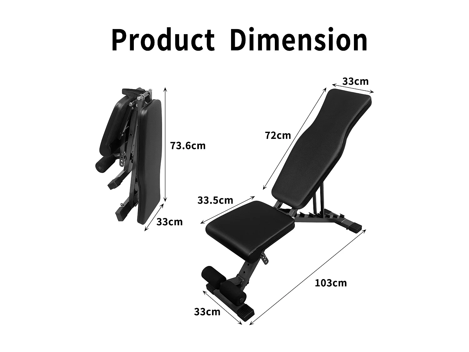 Banc de musculation pliable pour entraînement complet, réglable en inclinaison, acier, noir (82x24.5x34.5 cm)