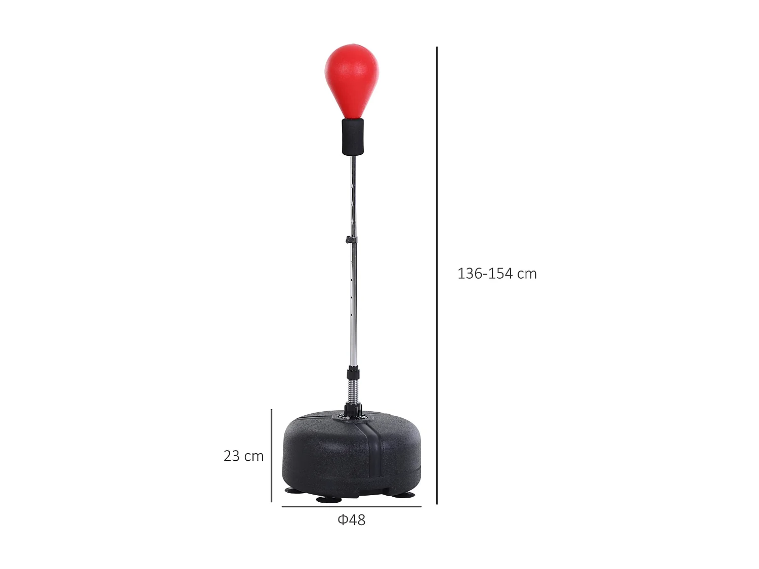 Punchingball avec support, ajustable en hauteur 136-154 cm, cuir synthétique, rouge (48x48x154 cm)