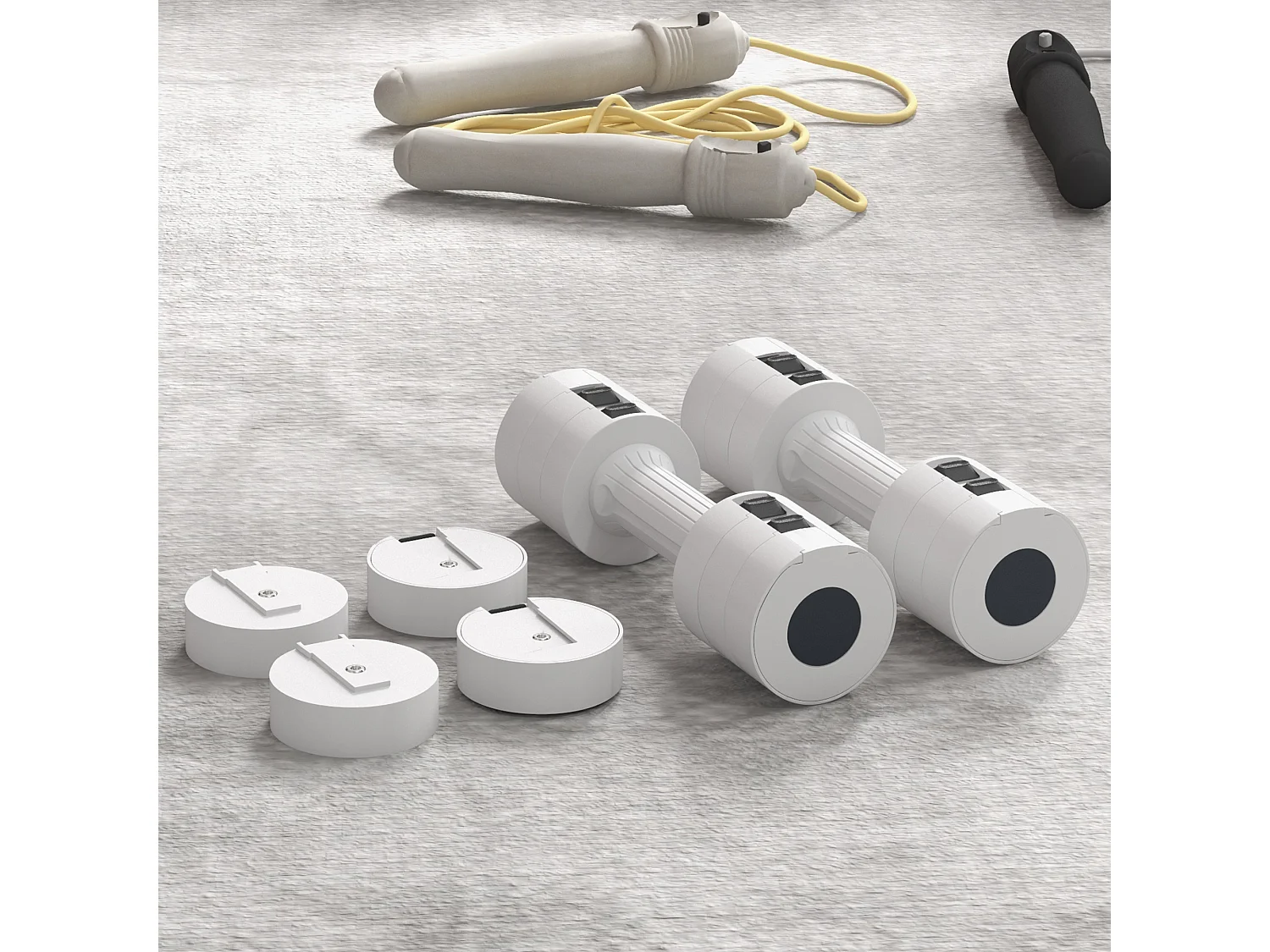 Haltères ajustables, set de 2 x 2,5 kg, plastique, avec poignées antidérapantes, blanc (26.5x7.5x7.5 cm)