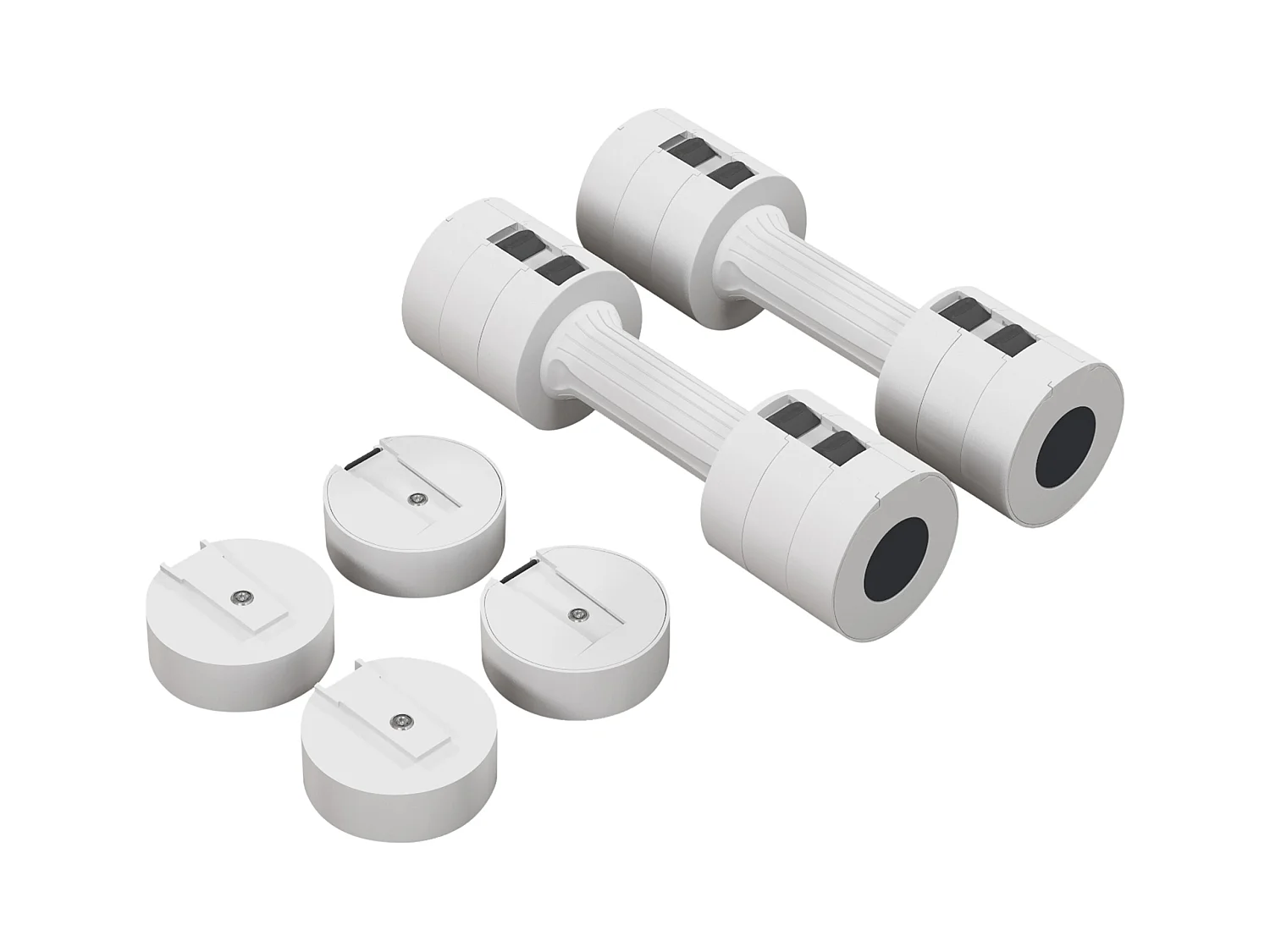 Manubri regolabili, set da 2 x 2,5 kg, in plastica, con manici antiscivolo, bianchi (26,5x7,5x7,5 cm)
