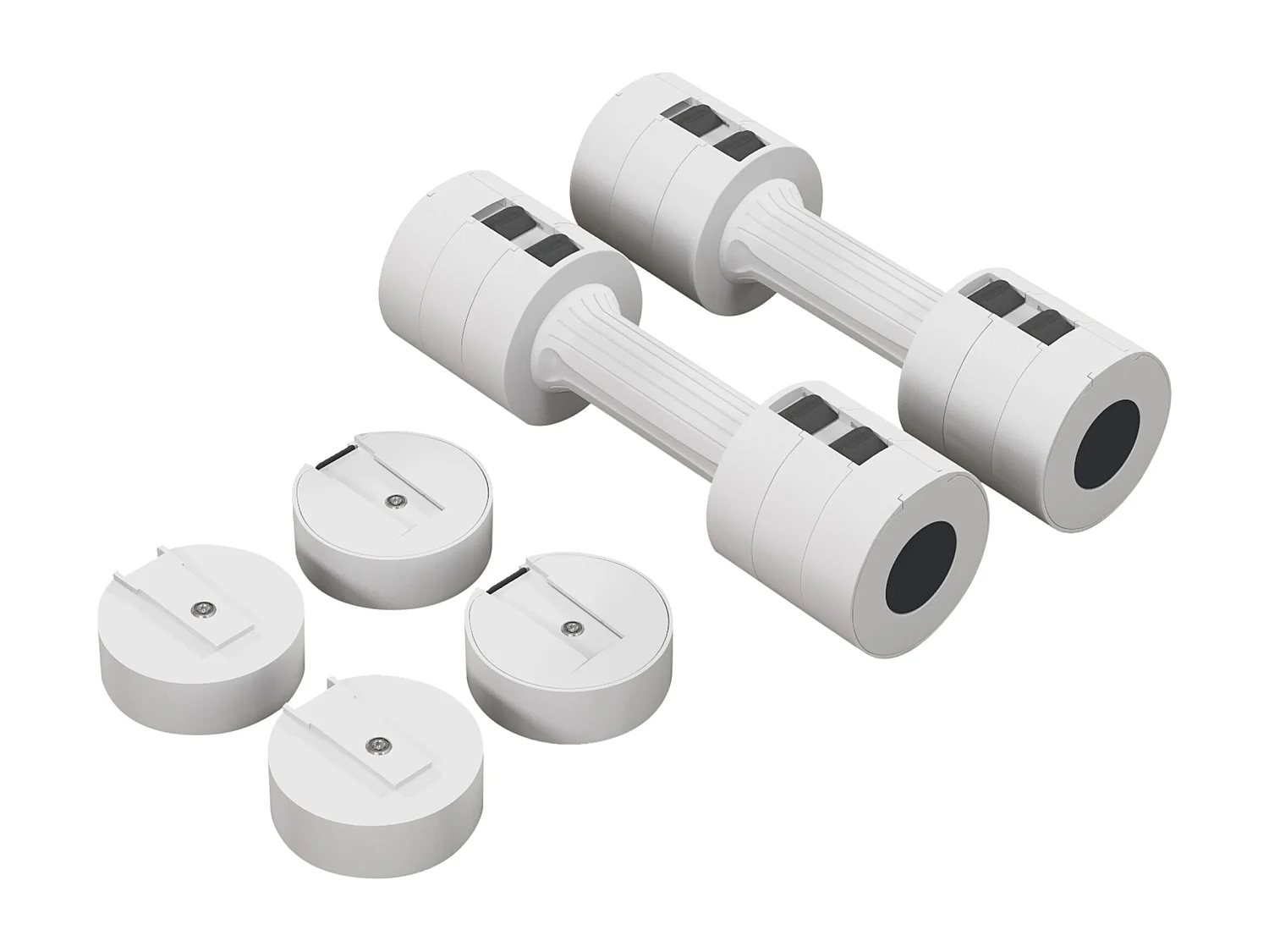 Haltères ajustables, set de 2 x 2,5 kg, plastique, avec poignées antidérapantes, blanc (26.5x7.5x7.5 cm)