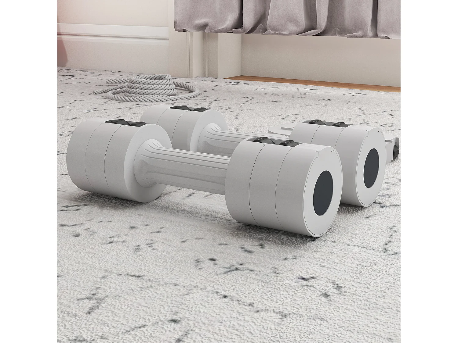 Haltères ajustables, set de 2 x 2,5 kg, plastique, avec poignées antidérapantes, blanc (26.5x7.5x7.5 cm)