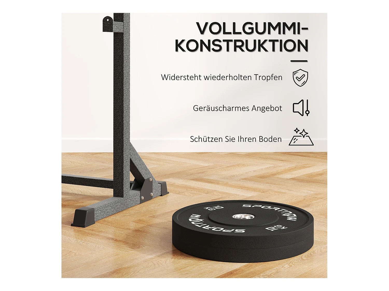 Set de 2 disques de poids 10kg, caoutchouc, trou Ø50mm, noir (45x45x4cm)