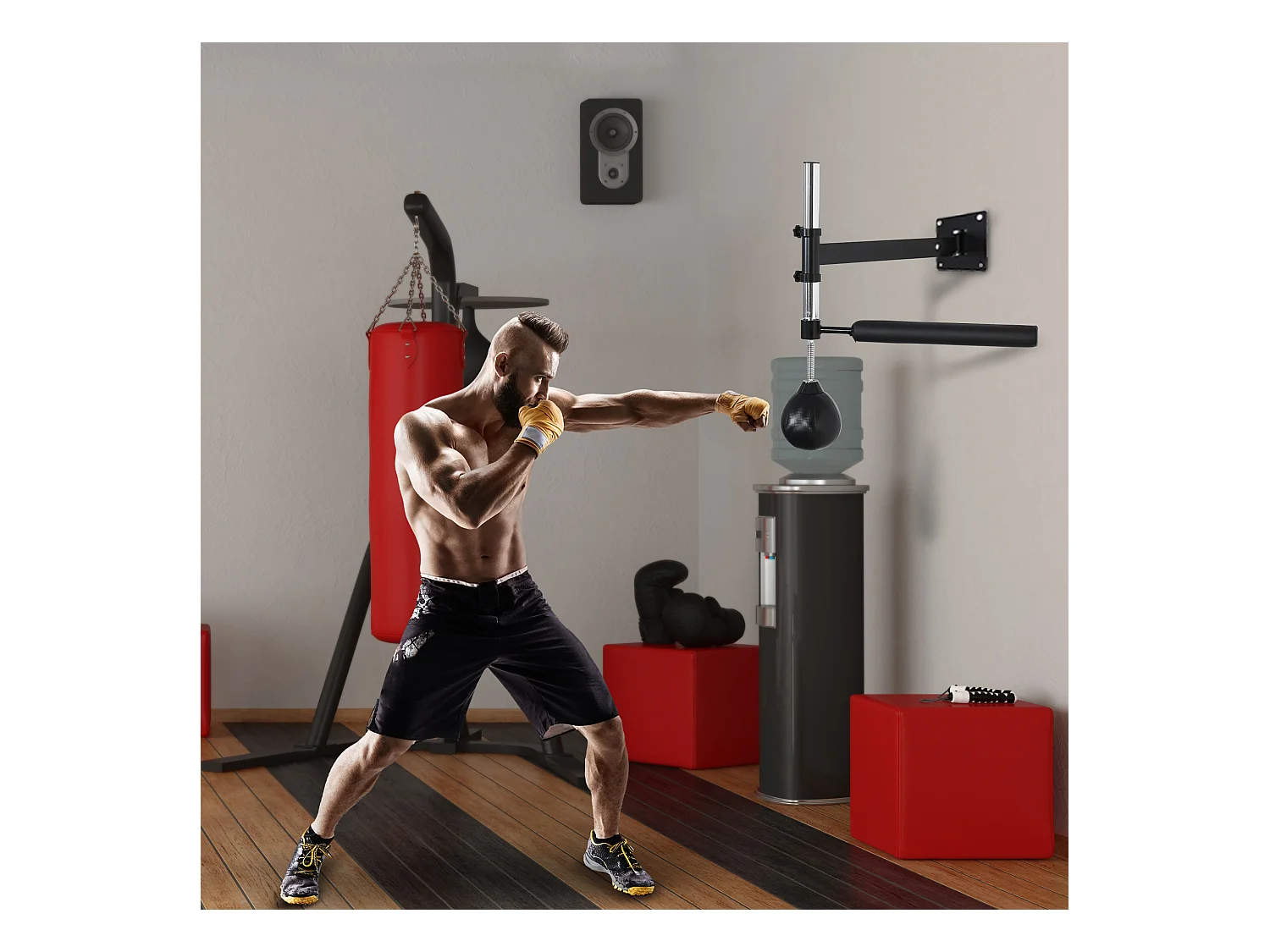 Support de boxe avec Speedball, 360° Pivotant, Réglable, Acier, Noir (79x72x20 cm)