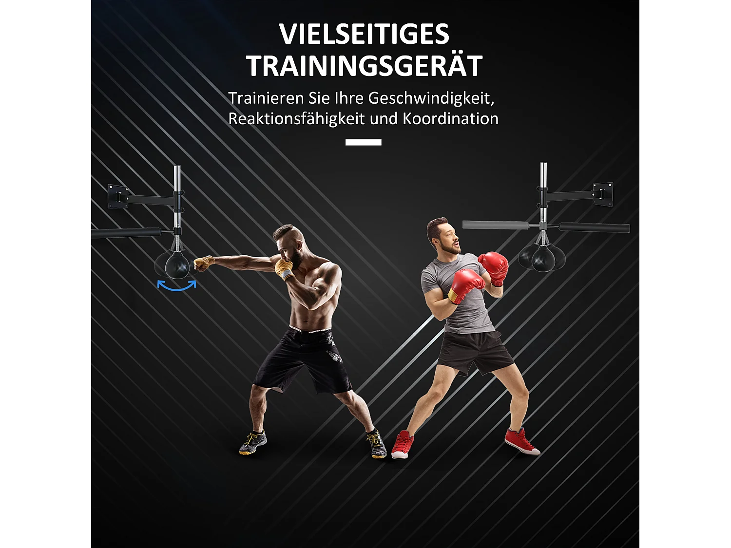 Support de boxe avec Speedball, 360° Pivotant, Réglable, Acier, Noir (79x72x20 cm)