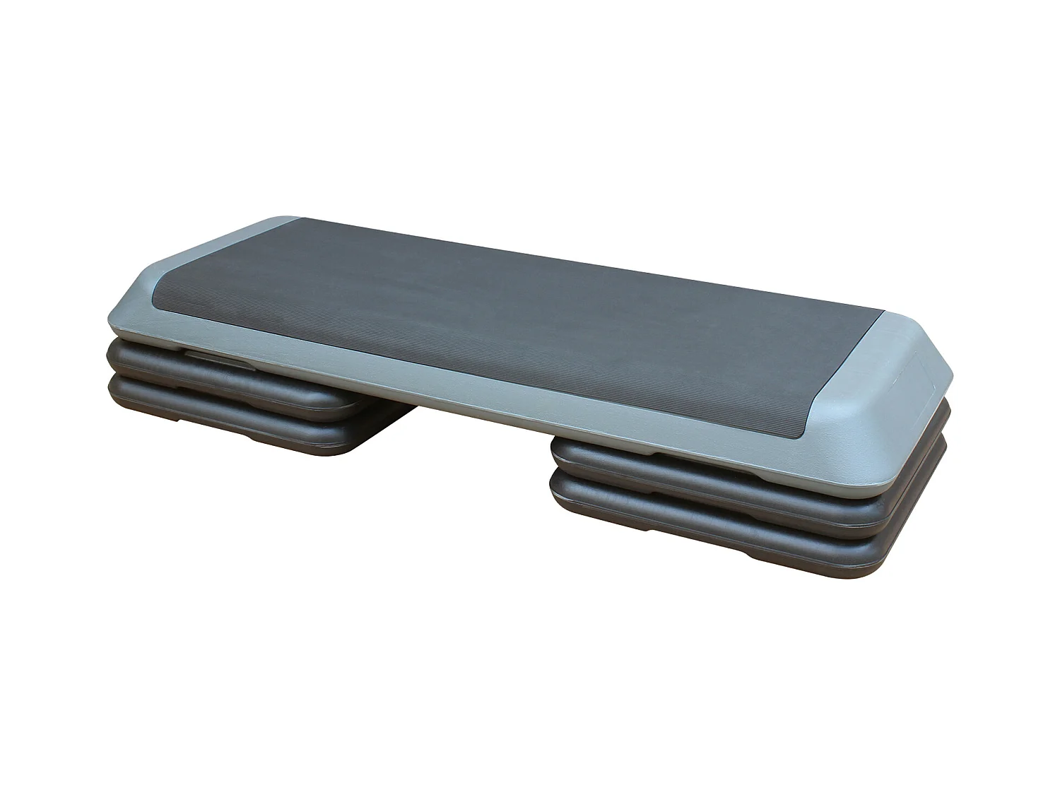 Plateforme de step aérobic réglable, surface antidérapante, polyéthylène, gris, avec 4 rehausseurs (109x41x11 cm)