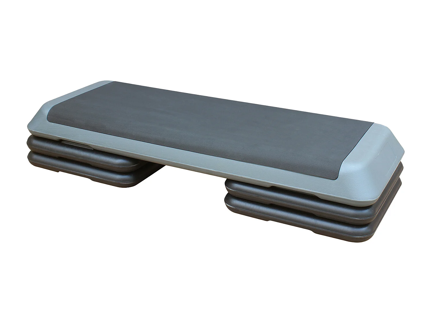 Plateforme de step aérobic réglable, surface antidérapante, polyéthylène, gris, avec 4 rehausseurs (109x41x11 cm)