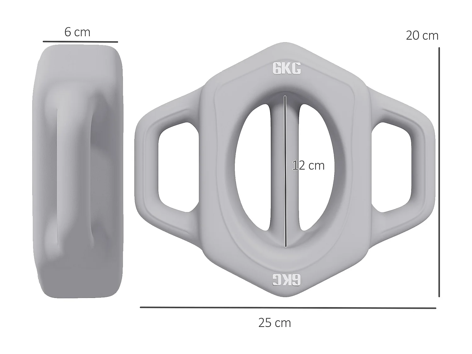 Haltère 3-en-1, 6 kg, multifonction avec coque en plastique, gris (25x20x6 cm)