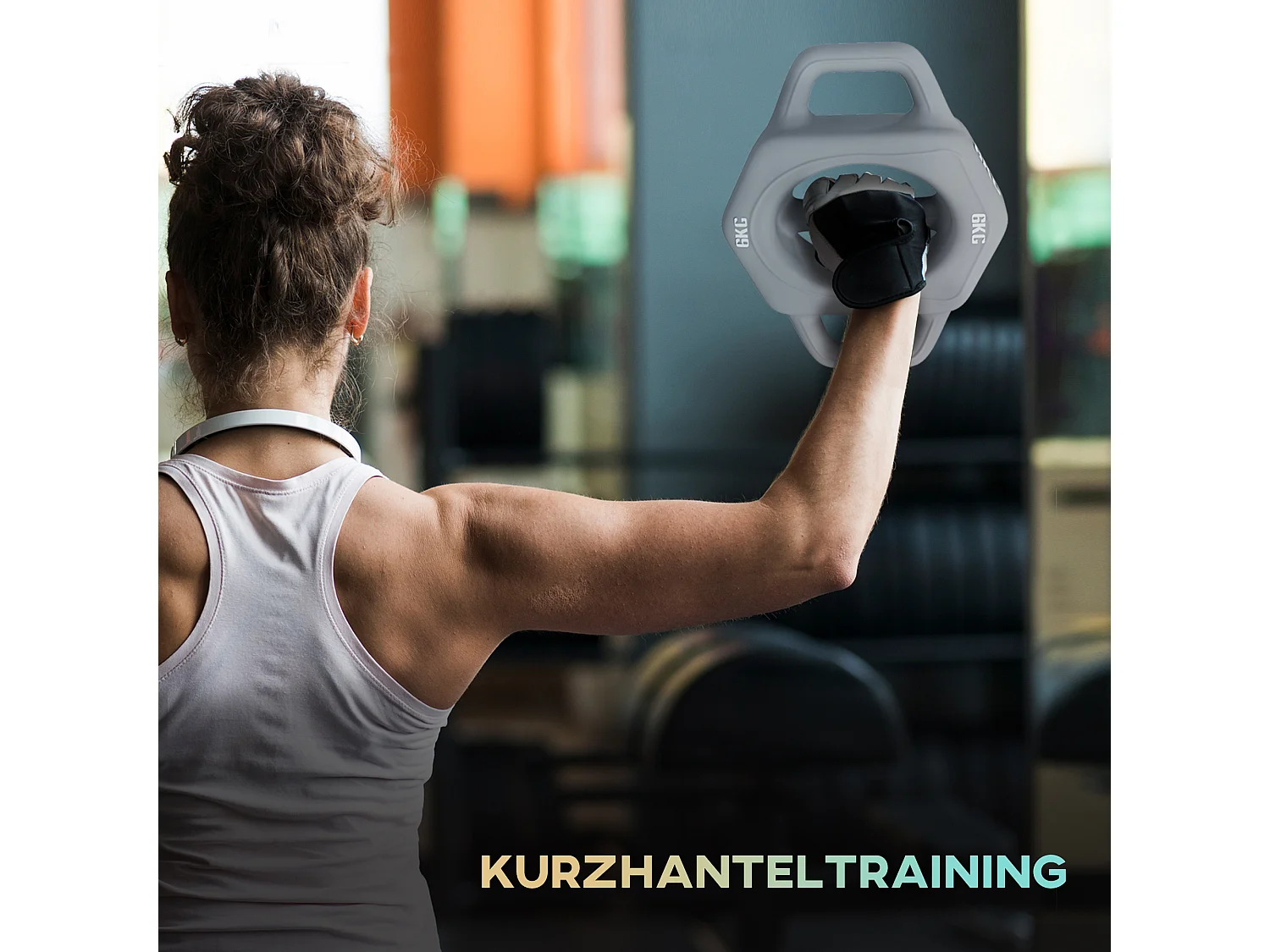 Haltère 3-en-1, 6 kg, multifonction avec coque en plastique, gris (25x20x6 cm)