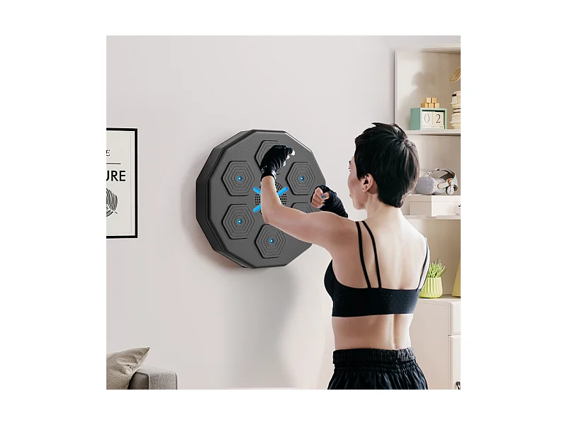 Cible de boxe électronique avec Bluetooth, musique et LED, en similicuir, noir (40x40x7.5cm)