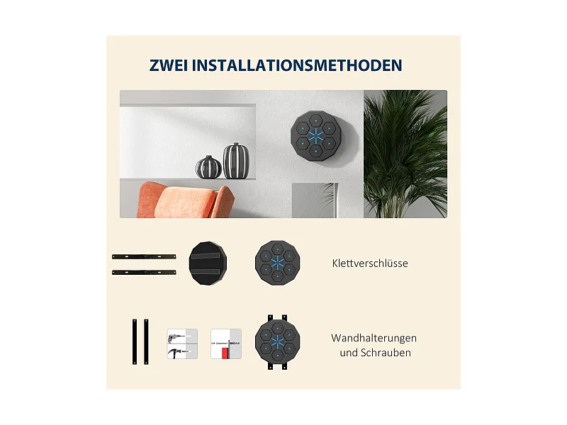 Cible de boxe électronique avec Bluetooth, musique et LED, en similicuir, noir (40x40x7.5cm)