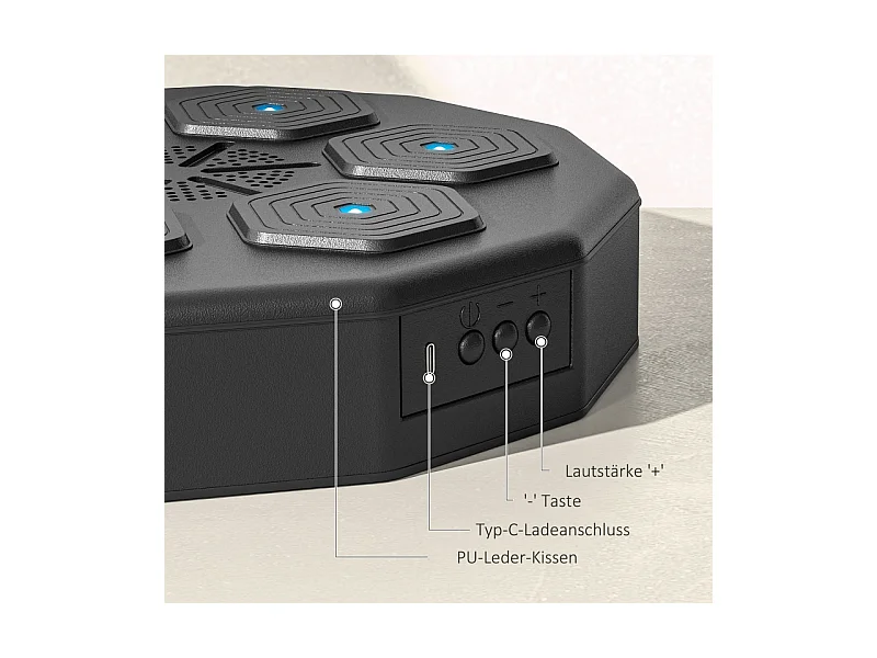 Cible de boxe électronique avec Bluetooth, musique et LED, en similicuir, noir (40x40x7.5cm)
