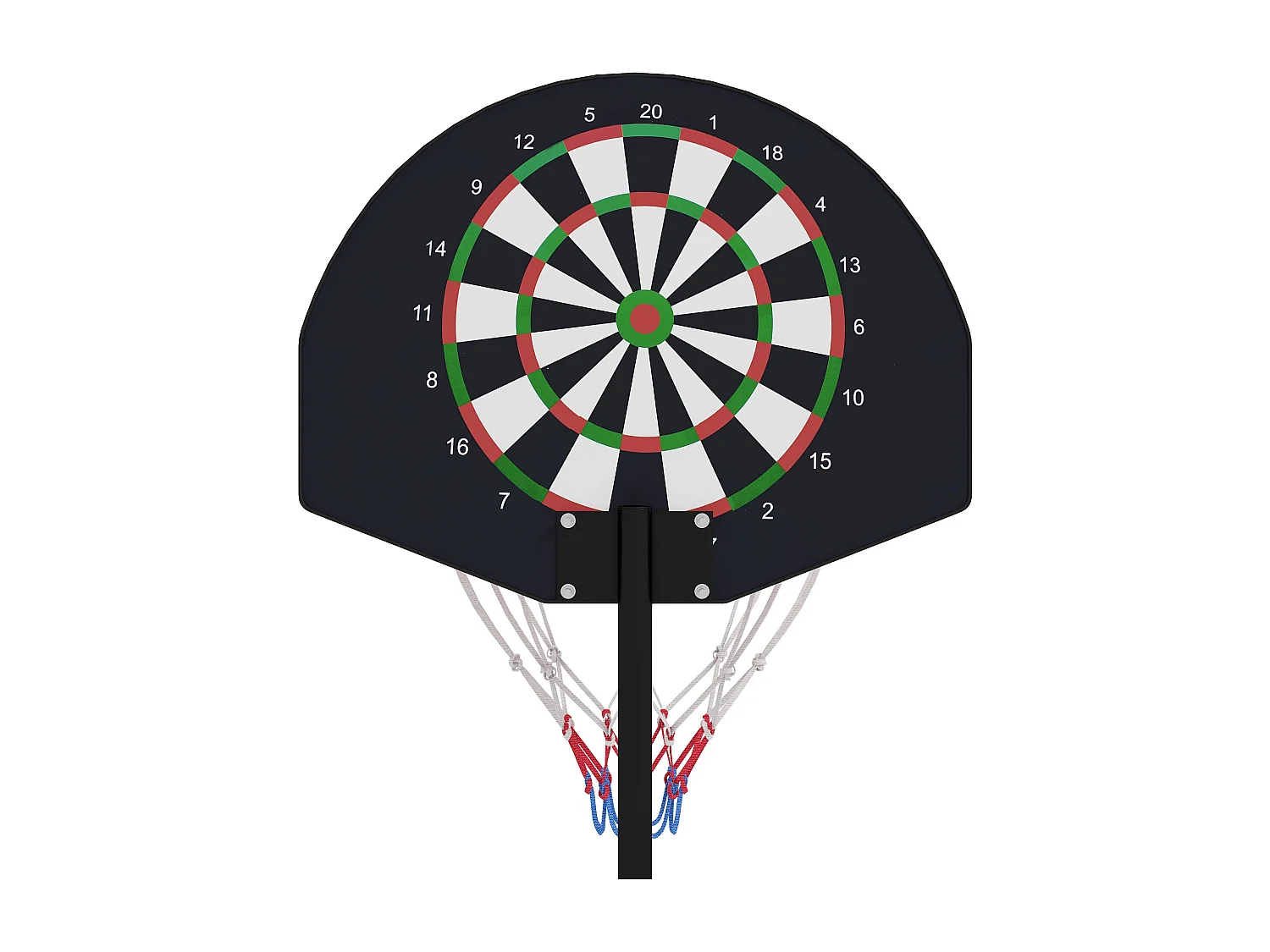 Panier de basket réglable en hauteur 129-179 cm avec support, incl. cible magnétique de fléchettes, acier, marron (38x38x179 cm)