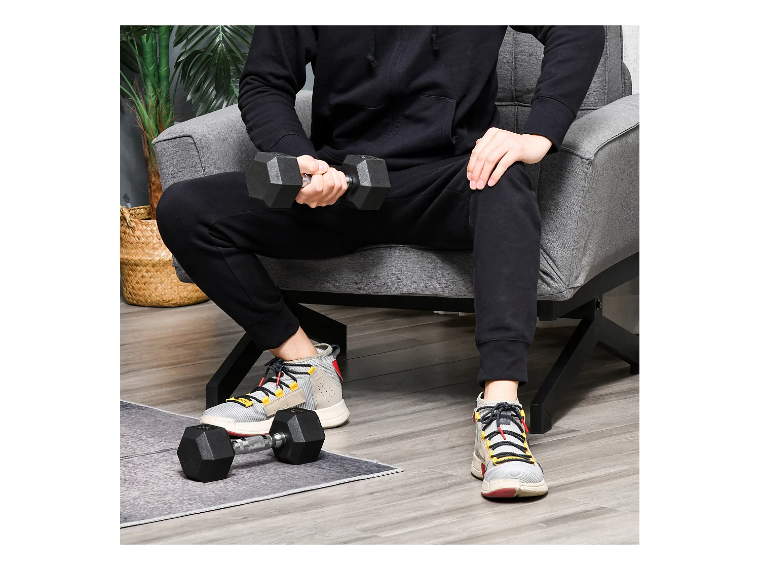 Haltères hexagonaux 2 pièces, fonte avec revêtement caoutchouc, noir (27.2x10.5x10.5cm)