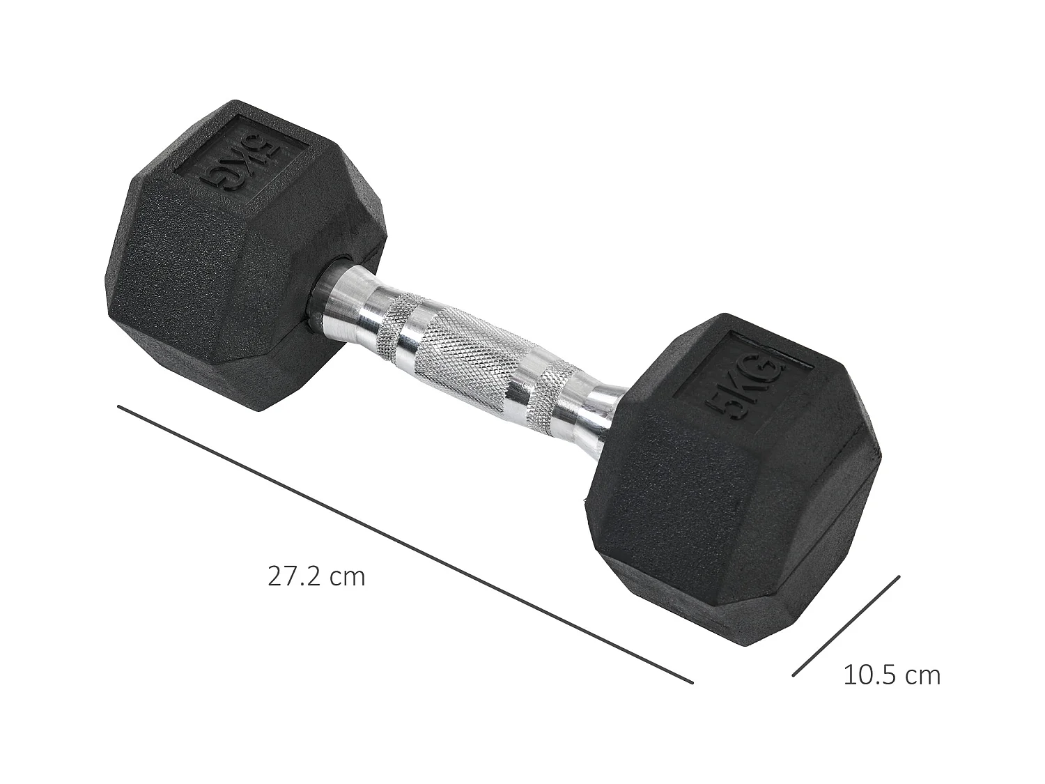 Haltères hexagonaux 2 pièces, fonte avec revêtement caoutchouc, noir (27.2x10.5x10.5cm)