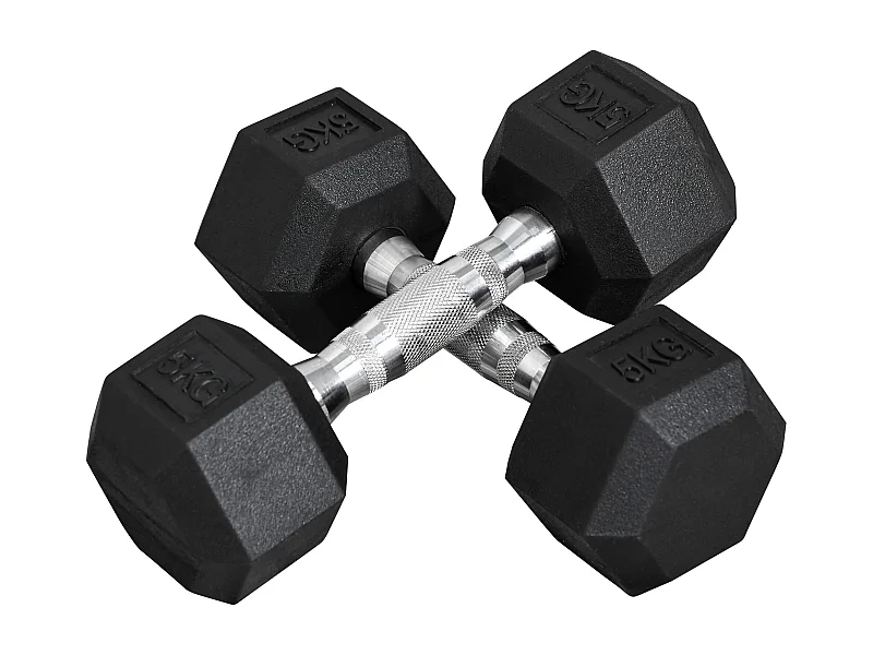 Haltères hexagonaux 2 pièces, fonte avec revêtement caoutchouc, noir (27.2x10.5x10.5cm)