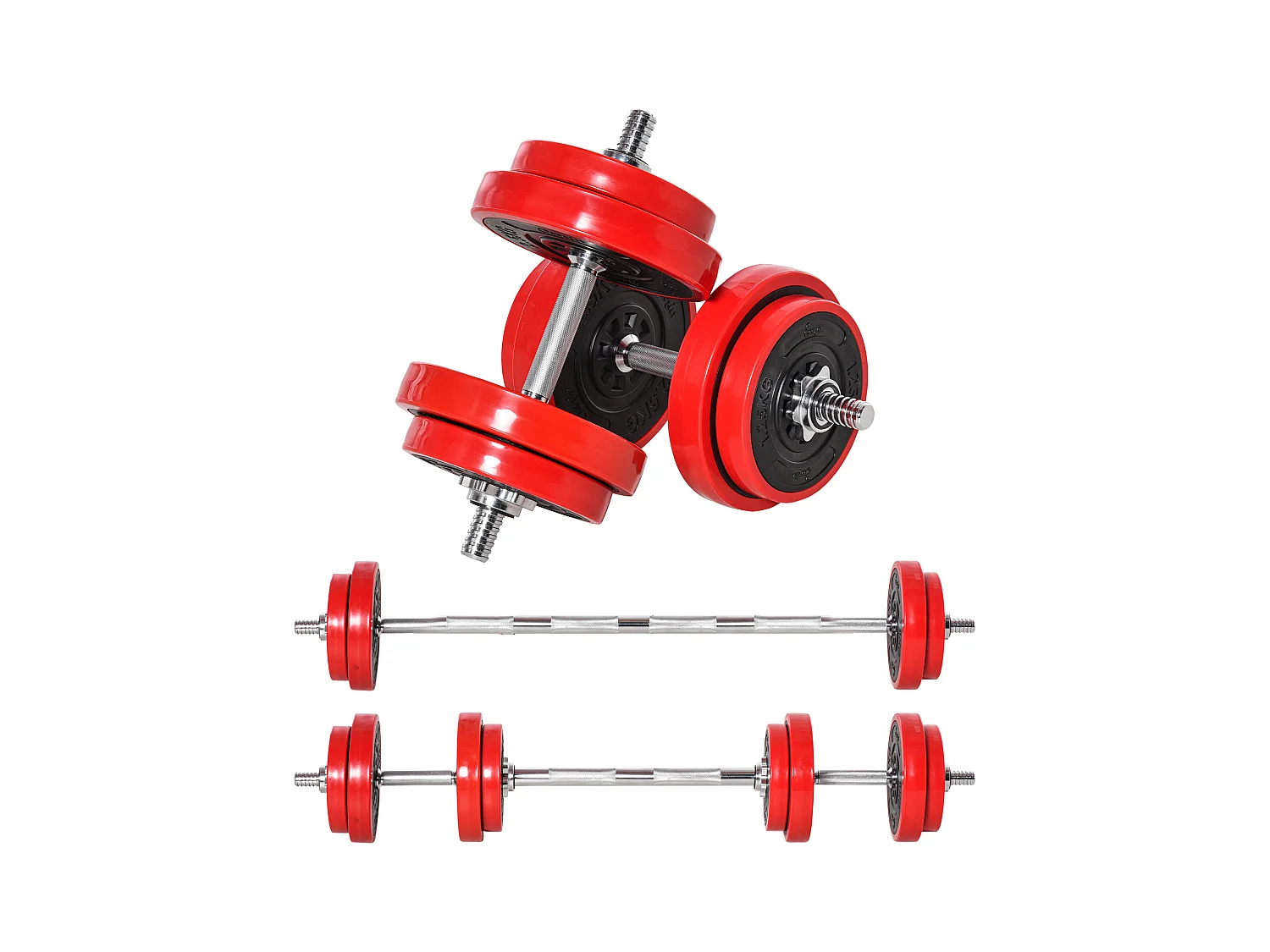 Set d’haltères 20kg 2-en-1, fer, plastique PP, rouge et noir (21.5x21.5x3.8cm)