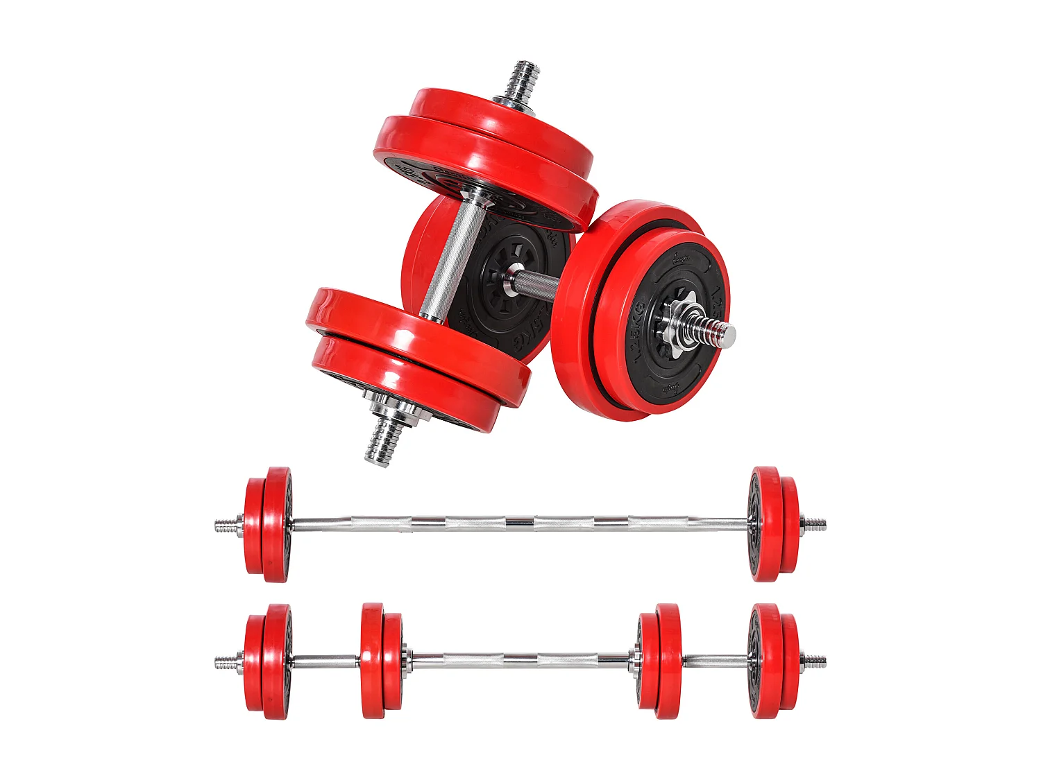 Set d’haltères 20kg 2-en-1, fer, plastique PP, rouge et noir (21.5x21.5x3.8cm)