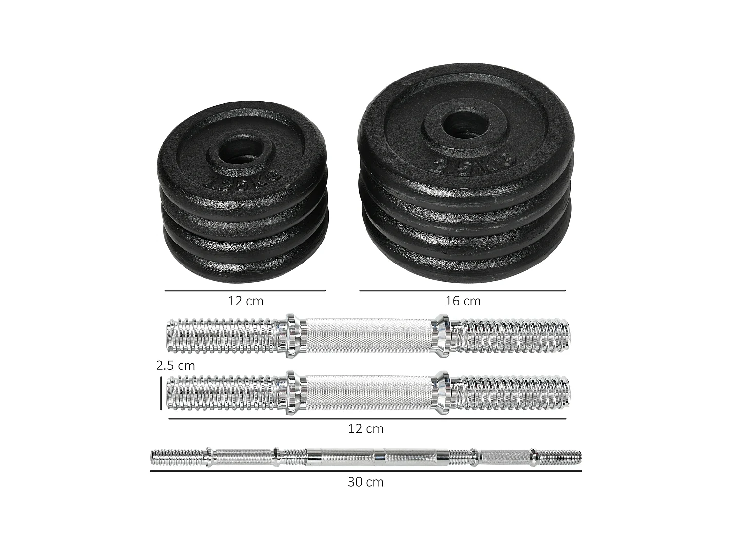 Set d’haltères réglables 2 en 1, fonte, noir, avec barre de connexion antirouille (95x16x16cm)