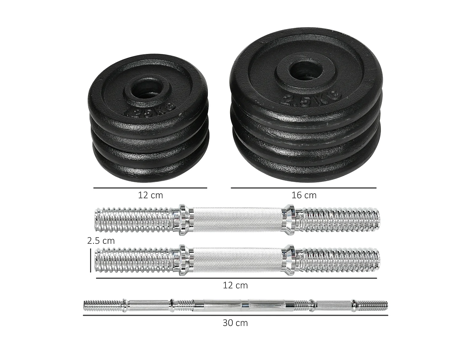 Set d’haltères réglables 2 en 1, fonte, noir, avec barre de connexion antirouille (95x16x16cm)