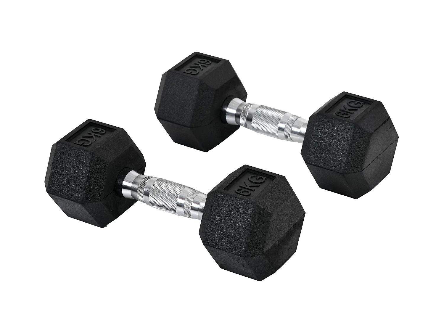 Haltères hexagonales en métal, 2x6 kg, recouvertes de caoutchouc, noir (11.5x11.5x28.8 cm)