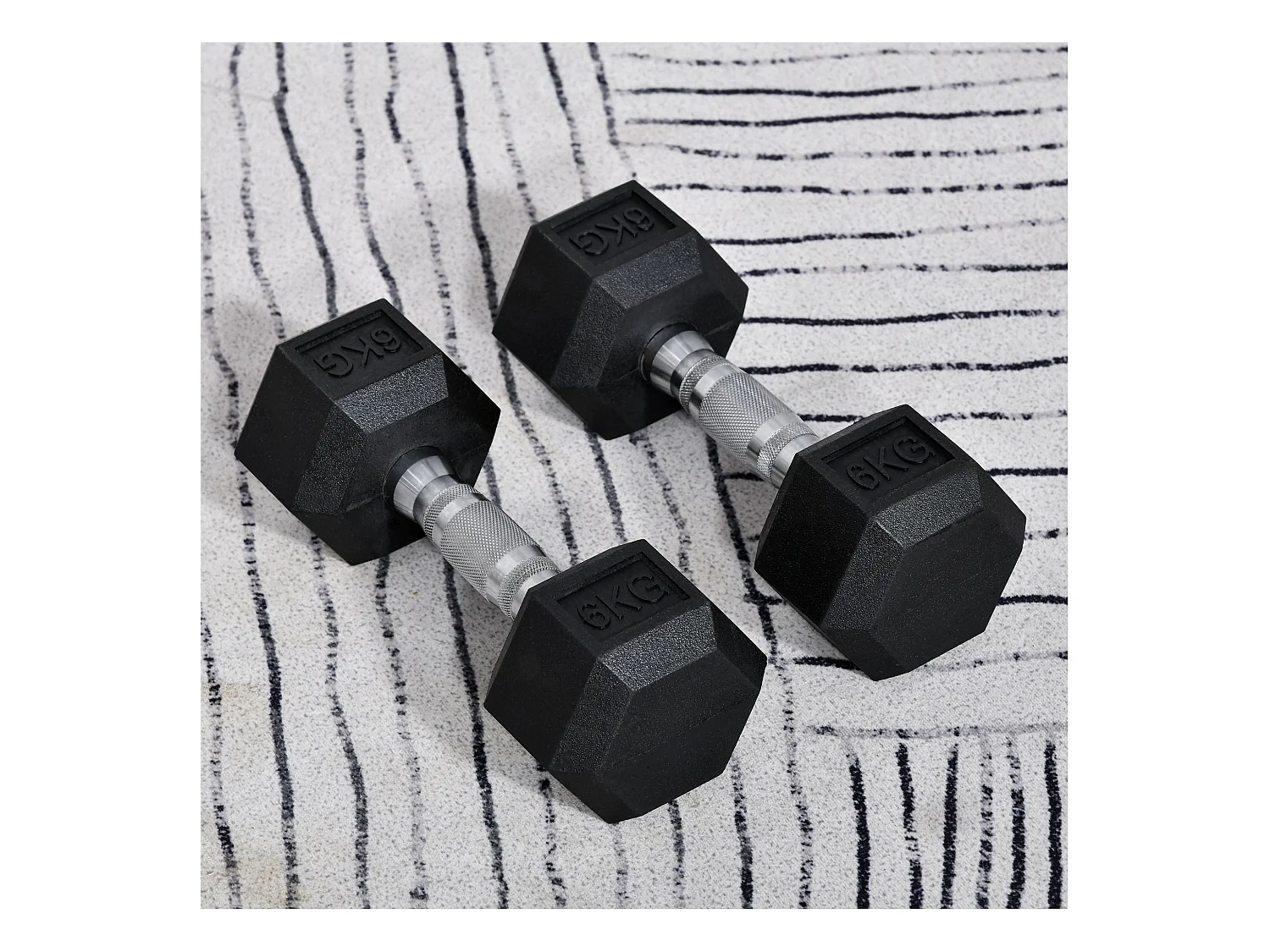 Haltères hexagonales en métal, 2x6 kg, recouvertes de caoutchouc, noir (11.5x11.5x28.8 cm)