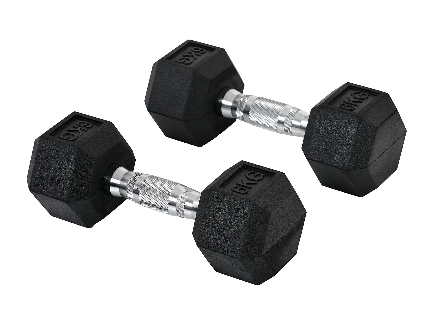 Haltères hexagonales en métal, 2x6 kg, recouvertes de caoutchouc, noir (11.5x11.5x28.8 cm)