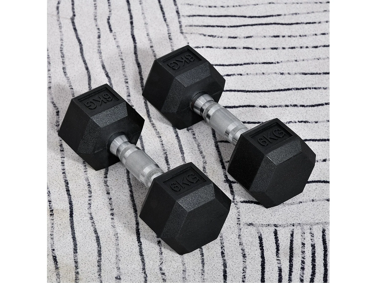 Haltères hexagonales en métal, 2x6 kg, recouvertes de caoutchouc, noir (11.5x11.5x28.8 cm)